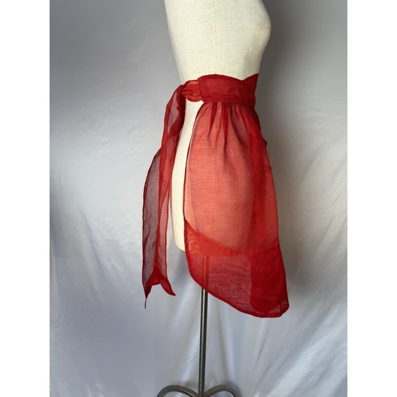 Vintage 50s 60s Christmas Half Apron Sheer Red Appliqued Holly Baubles Balls - Picture 3 of 13